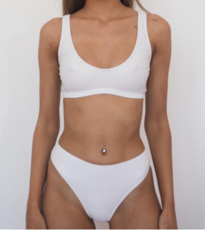 Isla scoop front bikini top in white by Gerry Can
