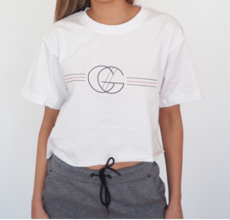 gg logo cropped white t-shirt sits above the hips in 100% cotton, mens sizing for a boxy loose fit by GERRY CAN