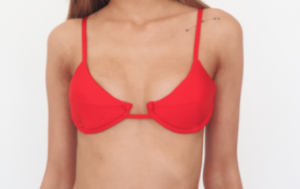 Gerry Can's Zephy top in Red is an underwire bralette bikini top which provides support and has removable padding for different bust sizes.