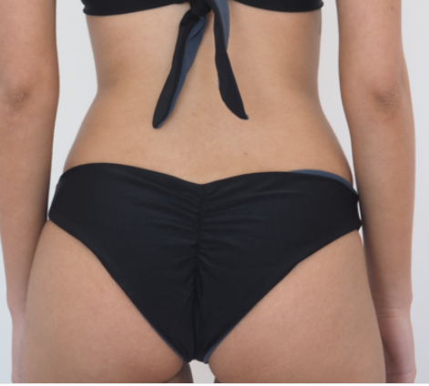 The Brooklyn is a Brazilian style scrunch bikini bottom,seamless and Reversible Black and Charcoal Grey . by Gerry Can
