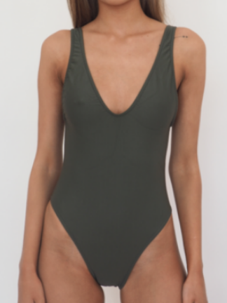 BOND ICONIC ONE PIECE / Khaki green, high cut leg and deep scoop back and front.GERRY CAN 