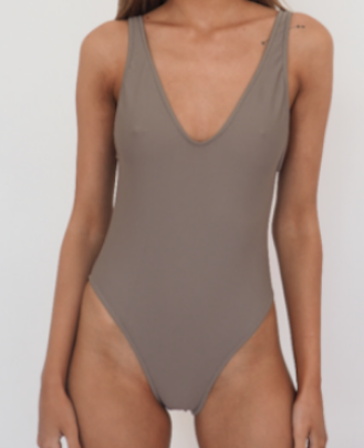 BOND HIGH CUT ONE PIECE, deep scoop back and scoop front swimming costume or swimsuit - Light Tan- GERRY CAN 