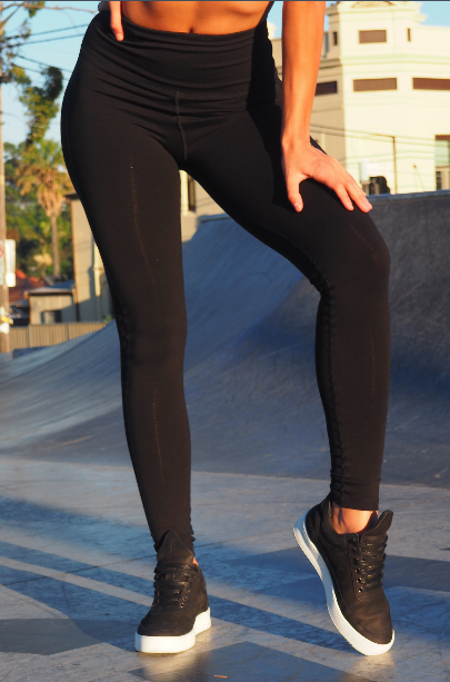 CELINE high waisted, squat proof full length leggings for gym wear, yoga or streetwear. Not transparent and heavy weight cotton blend wicking fabric in Black- GERRY CAN 