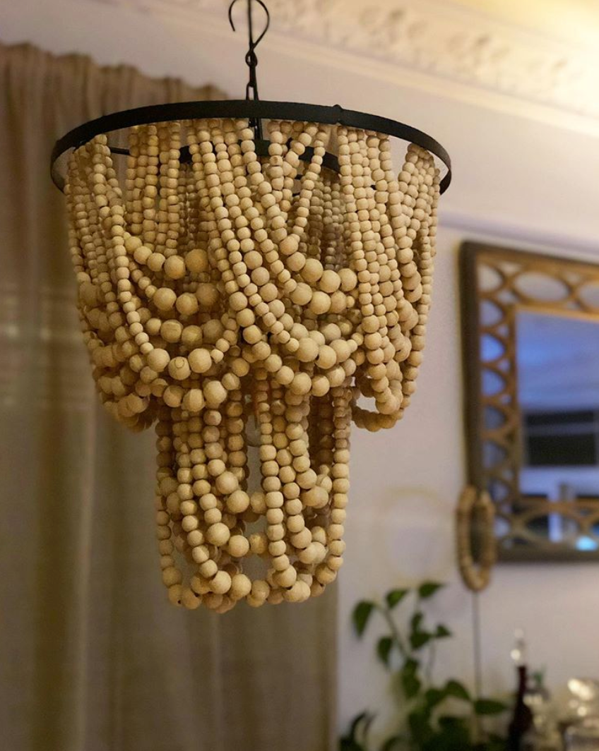 Drapery Natural Beaded Medium size boho chandelier