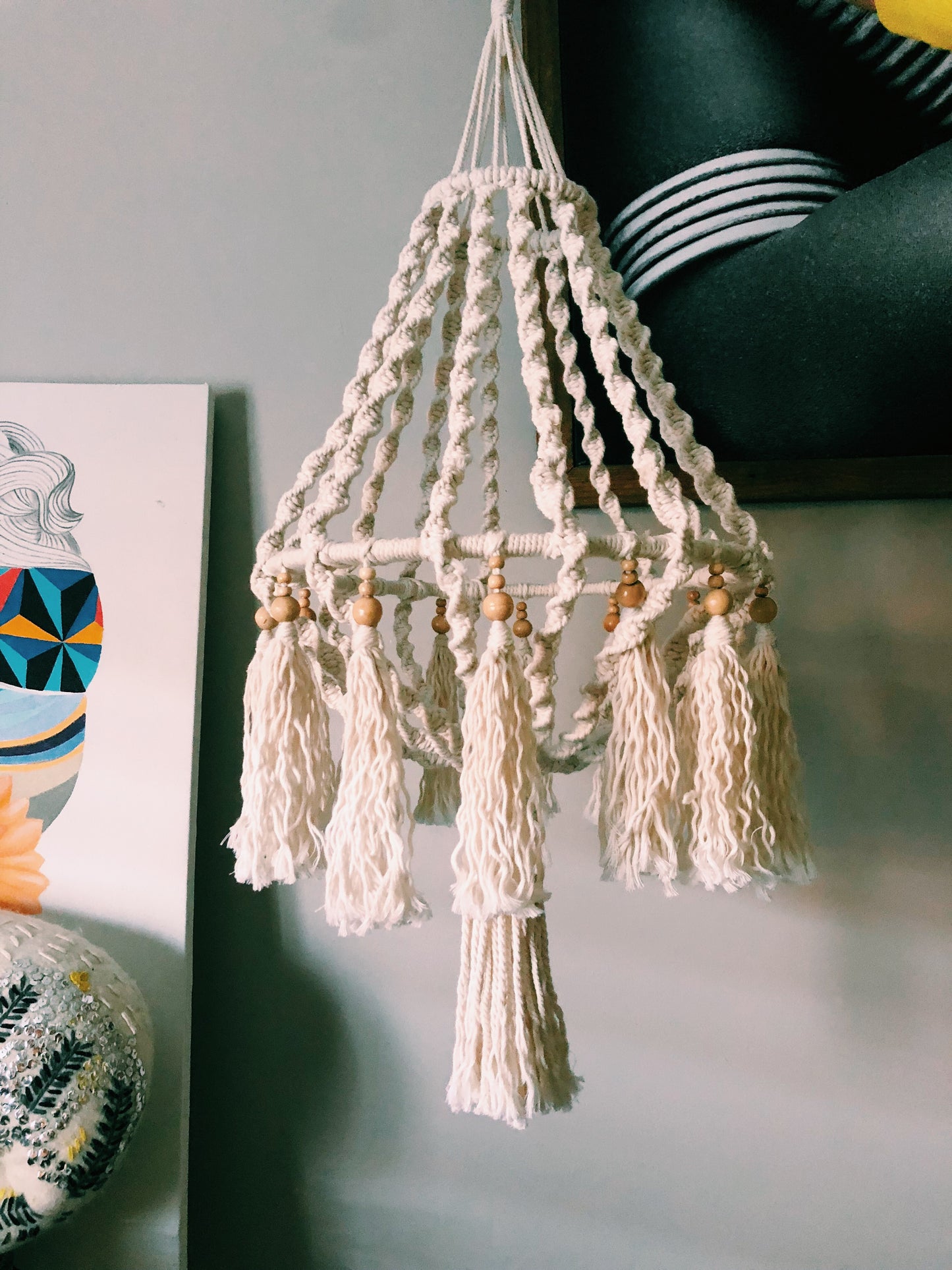 Macrame and Bead twisted large hanger pendant
