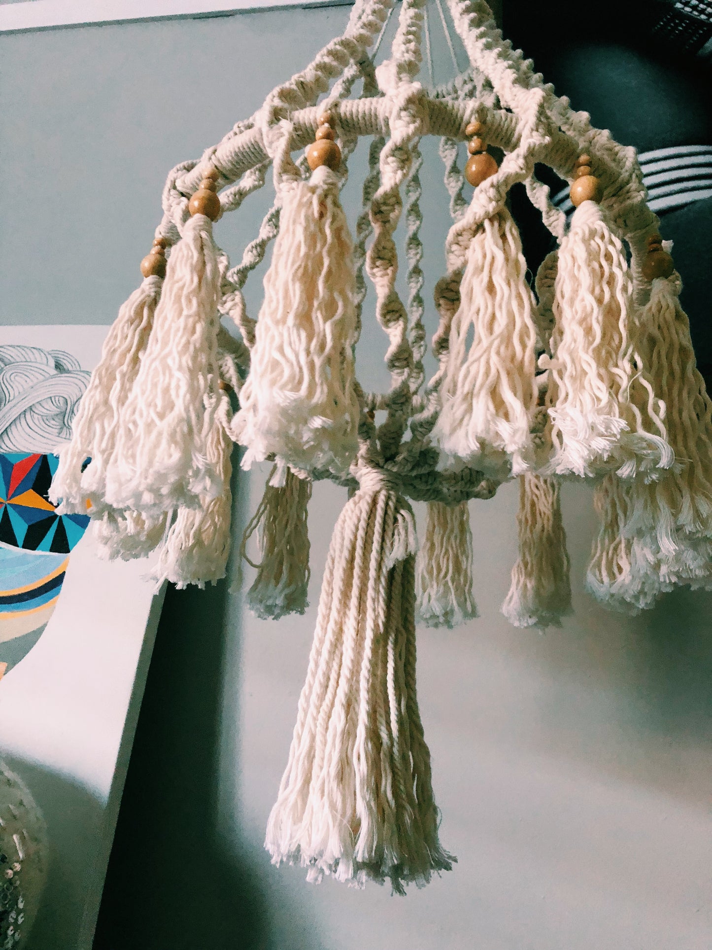 Macrame and Bead twisted large hanger pendant