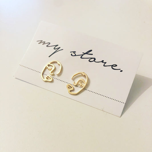 FACE LINE EARRINGS - BRASS