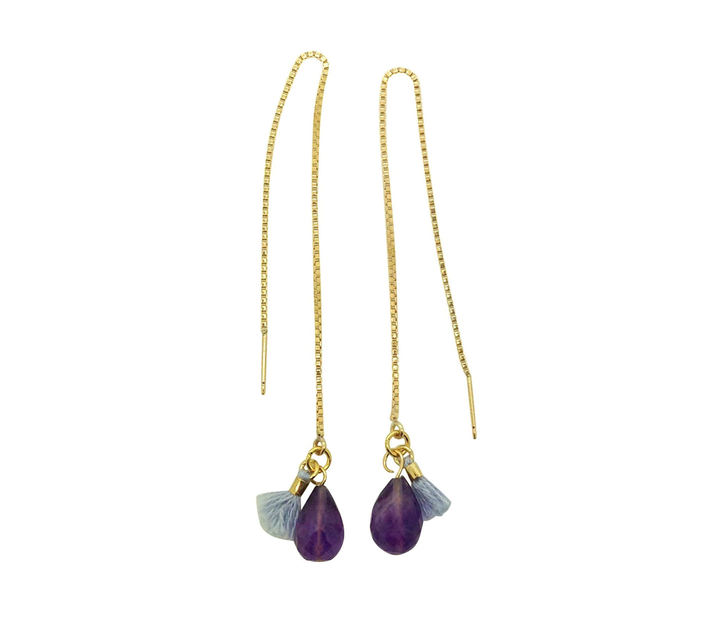 Odisya- Amethyst Tassel Thread Earrings